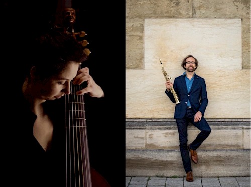 Christian Elin (Baßklarinette, Sopransaxophon, Komposition) und Anna Zimre (Viola da Gamba), 11-11-musik Konzert am 30.1.2022